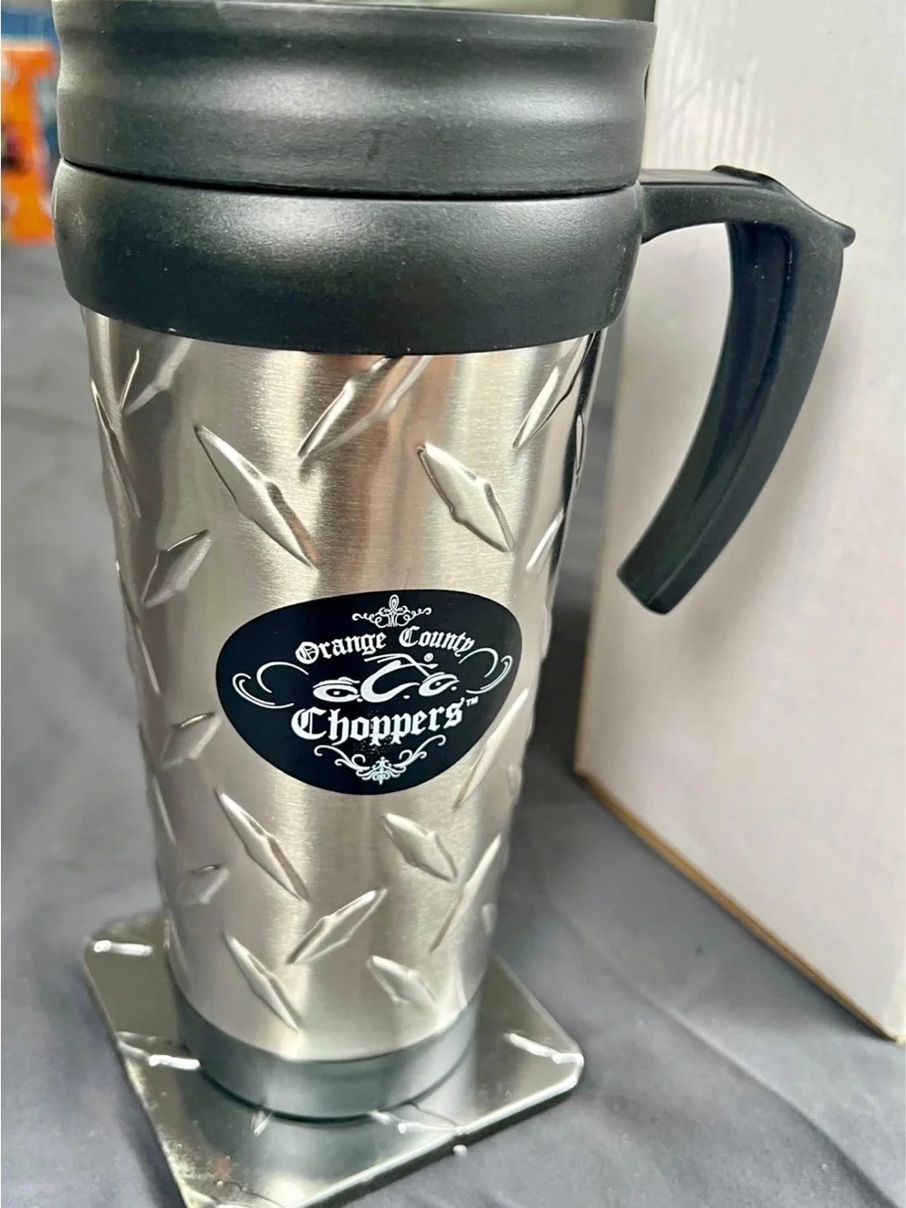 New Orange County Choppers Diamond Plate Stainless Steel Mug & Coaster Set